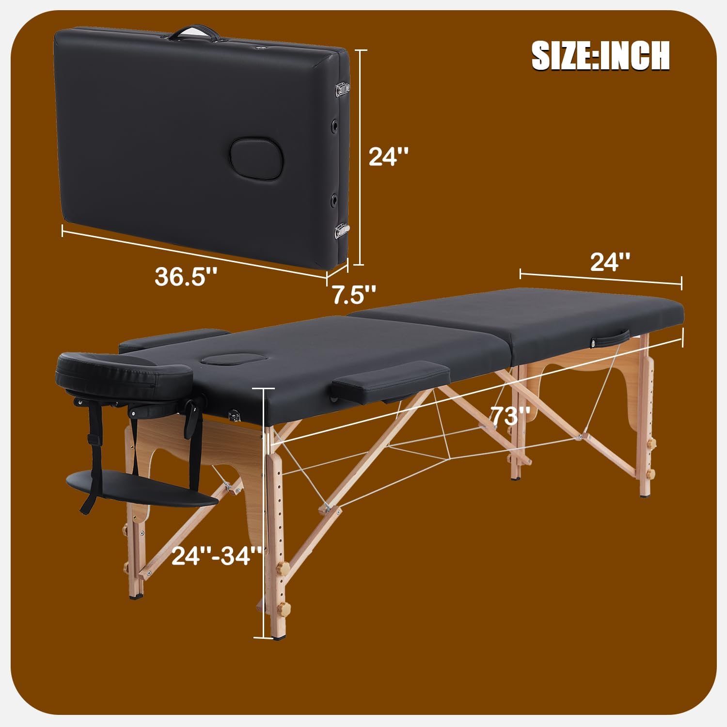 Portable Massage Table with Neck Stretcher, Adjustable Lash Bed Massage Bed Tattoo Table for Eyelash Extensions Beauty Tattoo,Black