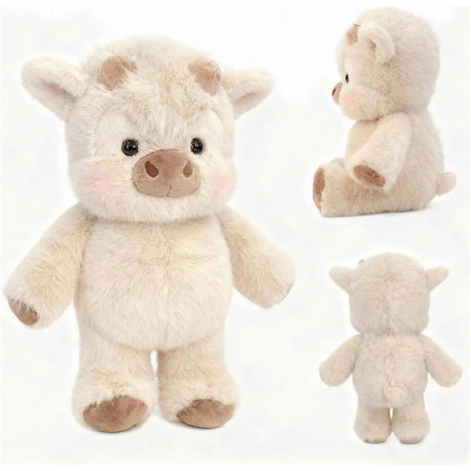 Highland Cow Soft Plush Toy, Adorable Furry Running Highland Cow Stuffed Animal, Cute Soft Plushie Cattle for Stress Relief and Emotional Support (Khaki)