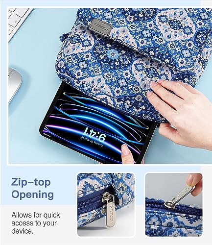 Image of MoKo 9-11 Inch Tablet Sleeve Bag Handle Carrying Case with Shoulder Strap | Fits iPad Pro /Air /A16 11-inch, iPad 10th 10.9, iPad 9 /8 /7th 10.2, iPadAir 5 /4th 10.9 and Tab S8 /S9 11-inch, Blue Bohemia