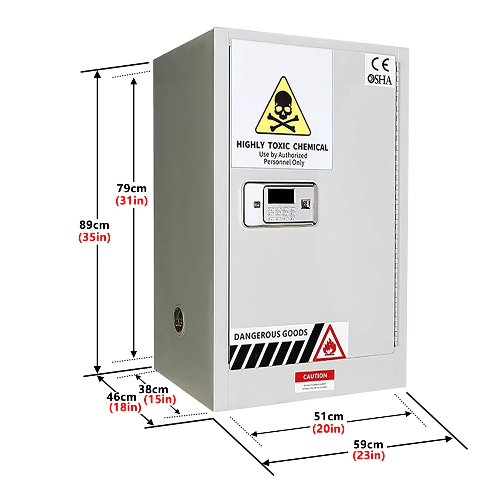 Armario para líquidos inflamables con cerradura de combinación, 89 cm de alto x 58 cm de ancho x 46 cm de profundidad, armario para productos químicos con estantes ajustables, para uso comercial, in