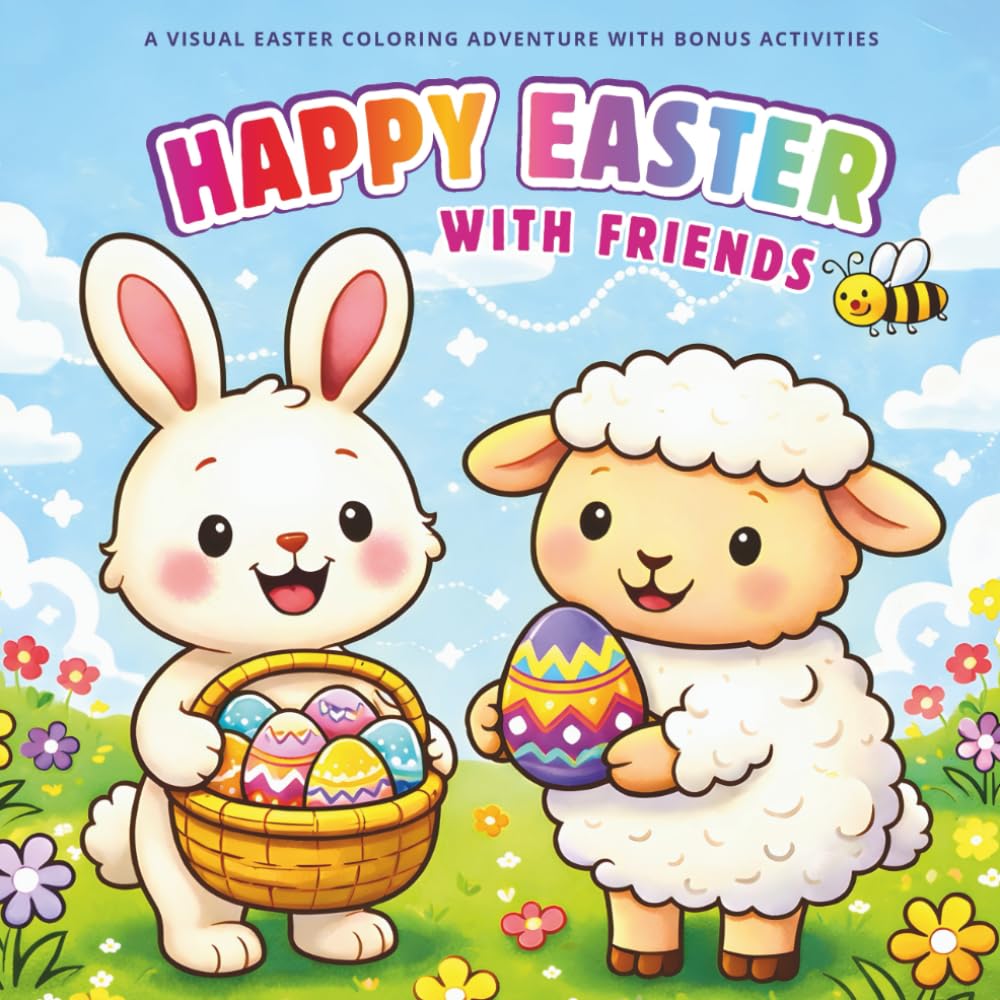 Happy Easter with Friends: A Picture Story Coloring Adventure with Bonus Activities for Kids Ages 4-8
