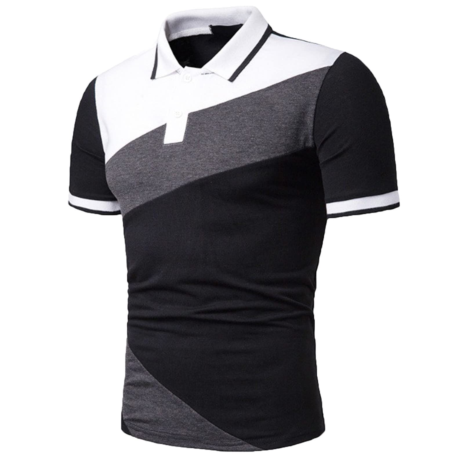 Men's Fashion Polos Short Sleeve Collared T Shirt Casual Slim-fit Basic Color Block Sports Athletic Polo Golf Shirts