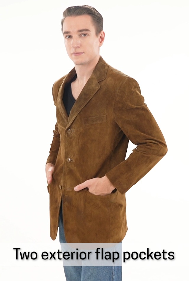 BGSD Men Robert 3-Button Suede Leather Blazer Sport Coat Jacket