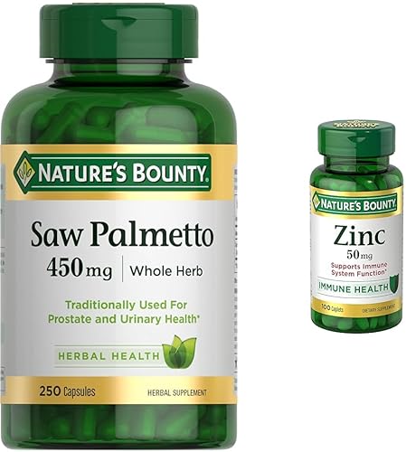 Nature's Bounty Saw Palmetto Apoyo para la salud de la próstata y urinaria, suplemento de salud herbal, 450 mg, 250 cápsulas y zinc, apoya la