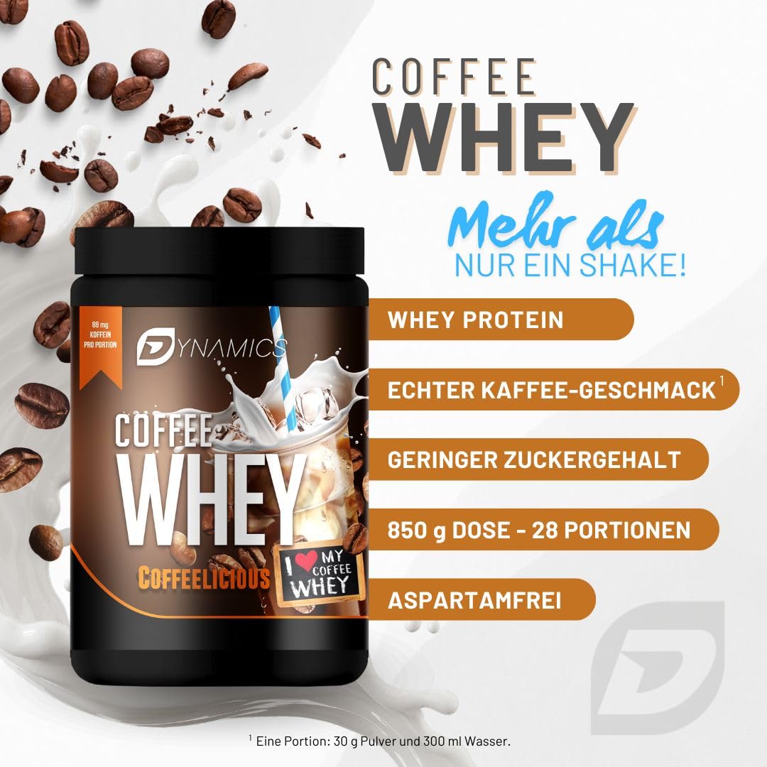 Protein Coffee | Whey Icecoffee | Cremiger Eiskaffee | Whey Protein mit Kaffee Geschmack | 88mg Koffein pro Shake | Dynamics Nutrition | 850g