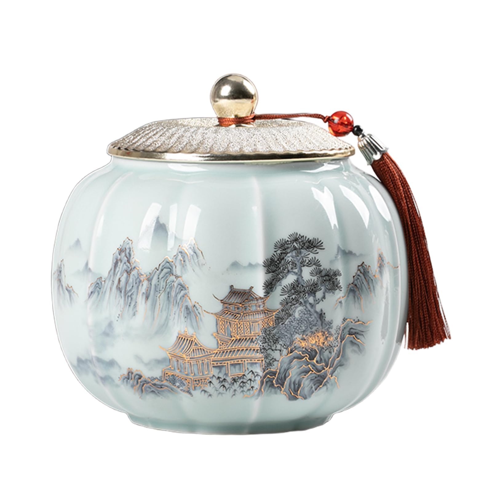 Dxcaicc Ceramic Food Storage Jar Coffee Canister with Lid Cookie Candy Chinese Retro Tea Airtight Vintage Ceramic Storage Kitchen Jar,L