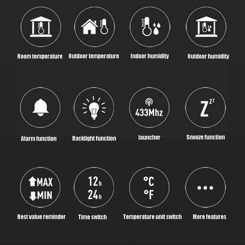 Bezprzewodowy termometr wewnętrzny/zewnętrzny, stacja pogodowa, kolorowy wyświetlacz, higrometr pokojowy, monitor temperatury i wilgotności z budzikiem, faza księżyca, podświetlenie tła