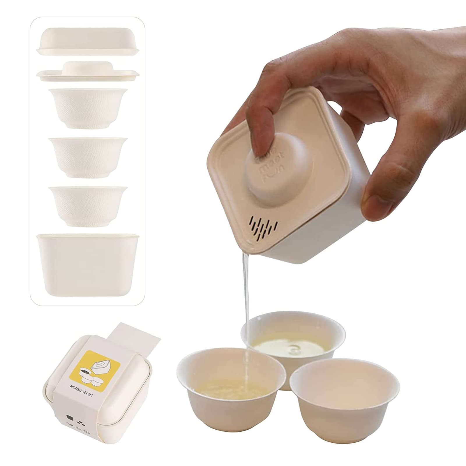 Kung Fu Tea Set, Disposable Chinese Tea Cups with Tea Strainers, Paper Tea Cups Party Set Portable All in One Gift Bag for Adults Business Hotel Travel Outdoor Picnic (2 Tea Set)