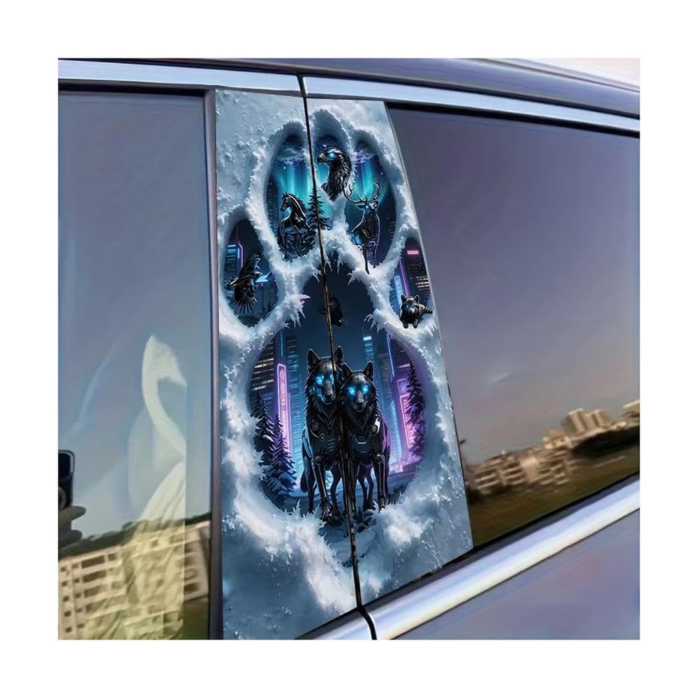 Dabhuoc One Color Car Parts 2Pcs Car Window Pillar Stickers Snowfield Beasts Glossy Material Protective Film
