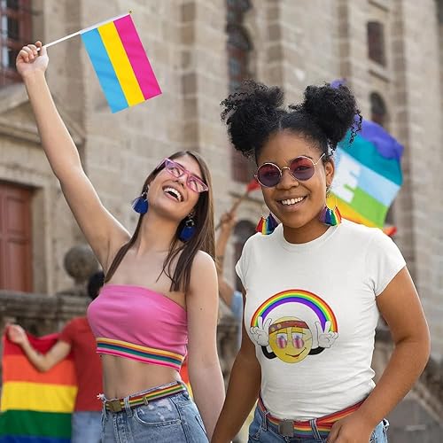Miniatura 6 de Bandera pansexual con bandera, pequeña mini banderas de mano del orgullo pansexual en palos para desfiles, fiestas, festivales y decoraciones