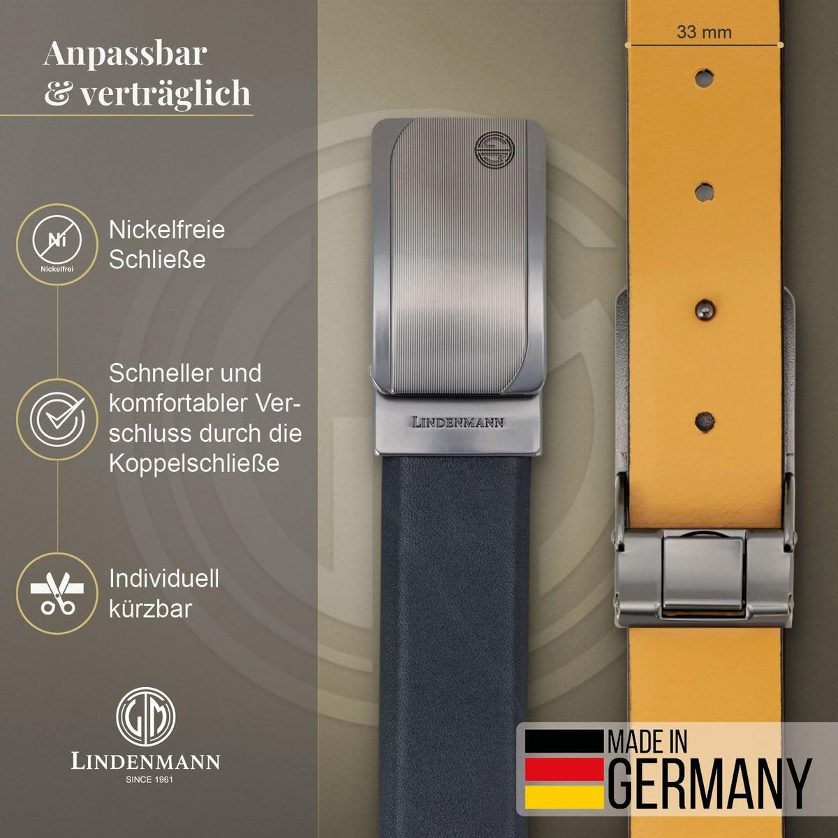 LINDENMANN Męski pasek ze skóry bydlęcej czarny Made in Germany