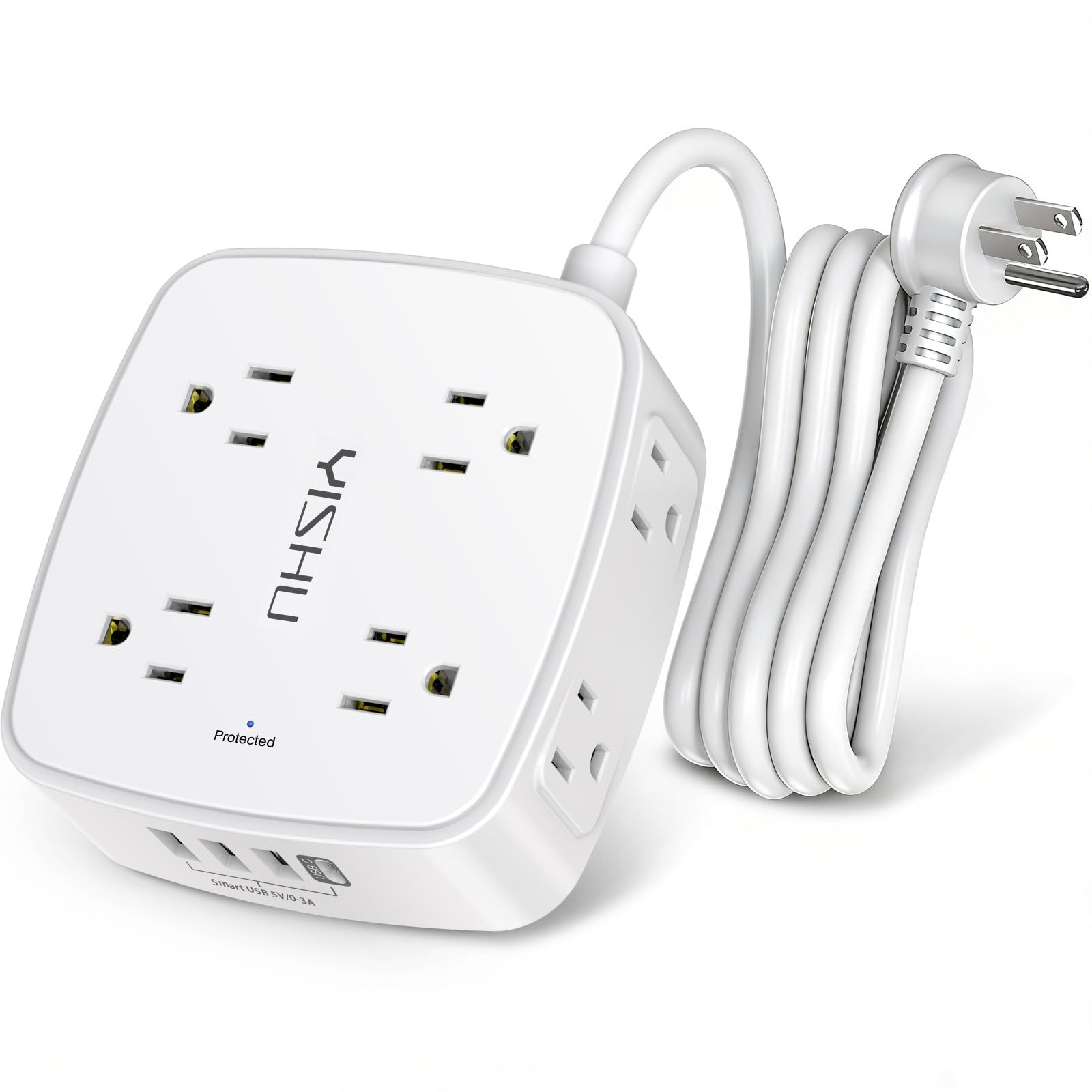6 Ft Surge Protector Power Strip - 8 Widely Outlets with 4 USB Ports, 3 Side Out
