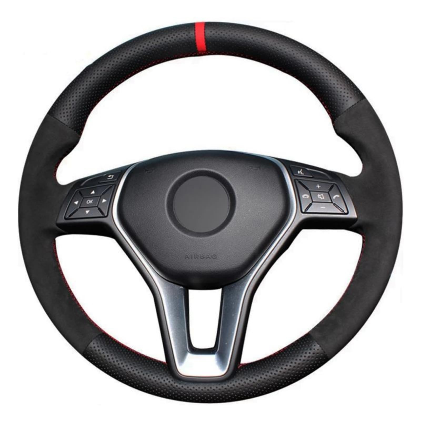 Funda para Volante de Coche de Ante de Cuero Negro Suave para Benz A-Class 2013-2015 B-Class E-Class 2011-2014 CLA-Class