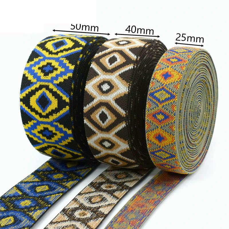 Bandas elásticas de jacquard étnicas de 2, 5 y 10 metros (25, 40 y 50 mm) para cintura de pantalones, cinta elástica para ropa, accesorios de costura DIY - Café - 50 mm - 10 metros