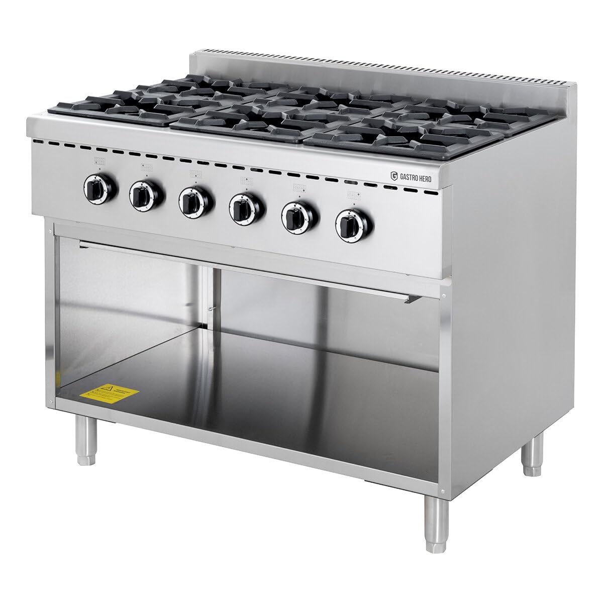GastroHero Gasherd 6 Brenner 43,2 kW Edelstahl Standgerät offen Unterbau ECO Serie Profi Gasherd Gastronomie