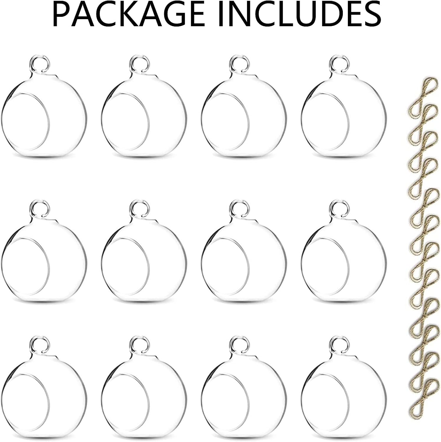 Nuptio 12 Pcs Hanging Tea Light Candle Holders Mini Glass Candle Holder 2.36" Diameter Baubles Globe Garden Ornament, Tealight Holders for Christmas Halloween Wedding Party Decorations for Reception