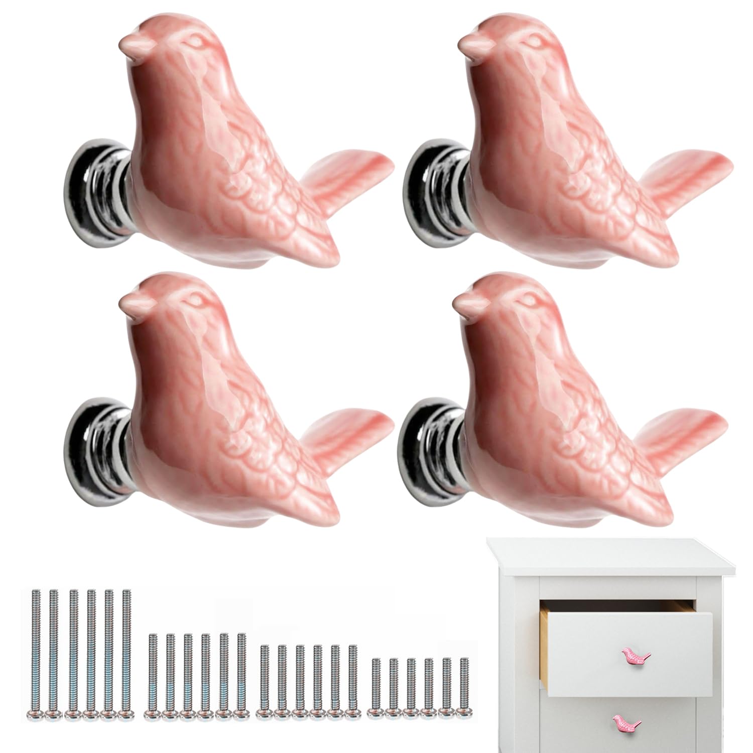 Boutons en céramique oiseau rose poignées de meubles haut de gamme pour placard
