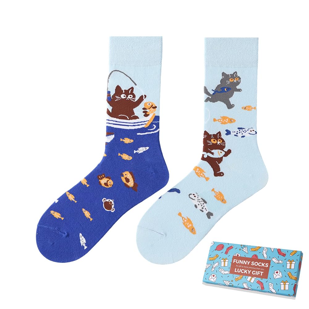 Calcetines Divertidos Unisex para Mujer y Hombre con Diseños Asimétricos en Par - Temas Animales, Comida, Fruta, Deporte y Arte en Algodón - Ideal para Regalos — view 69