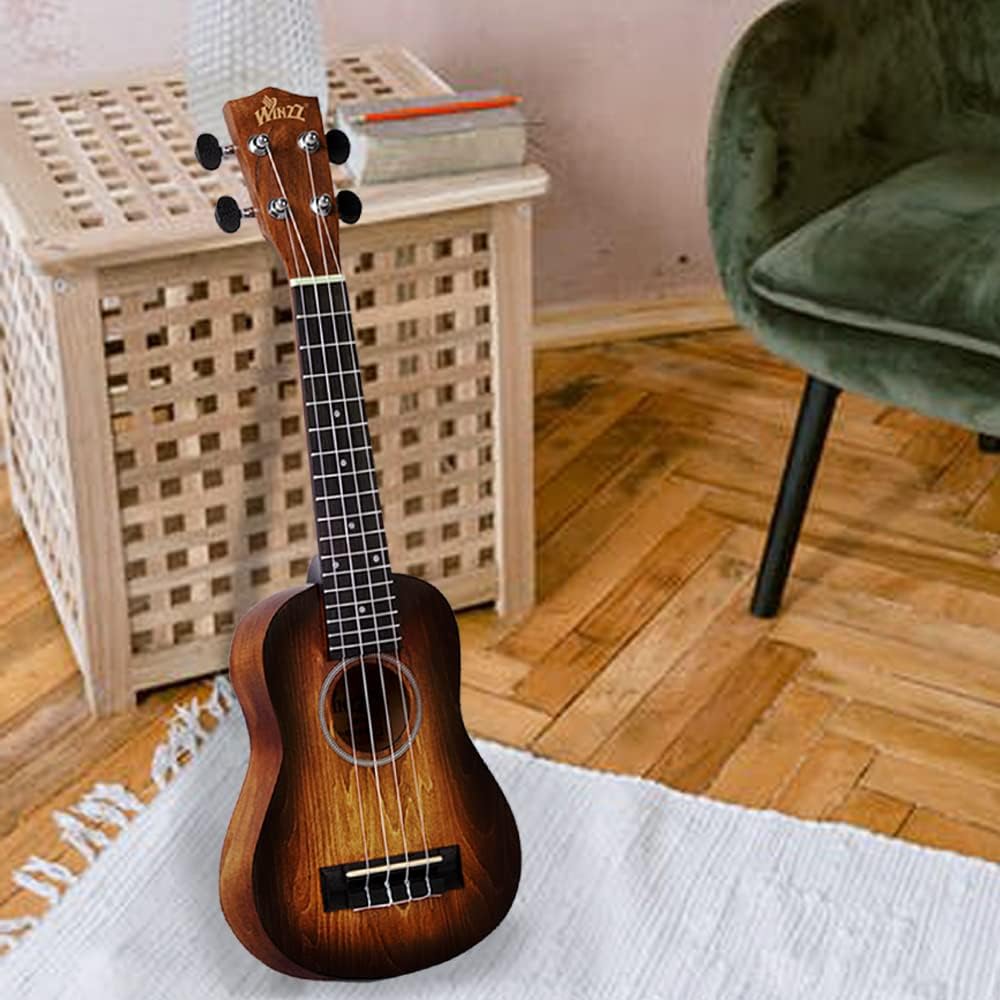 Winzz Kids Adults Ukulele Soprano Beginner Kit 21 Inches with 8 Accessories, Unique Color Design–Brown