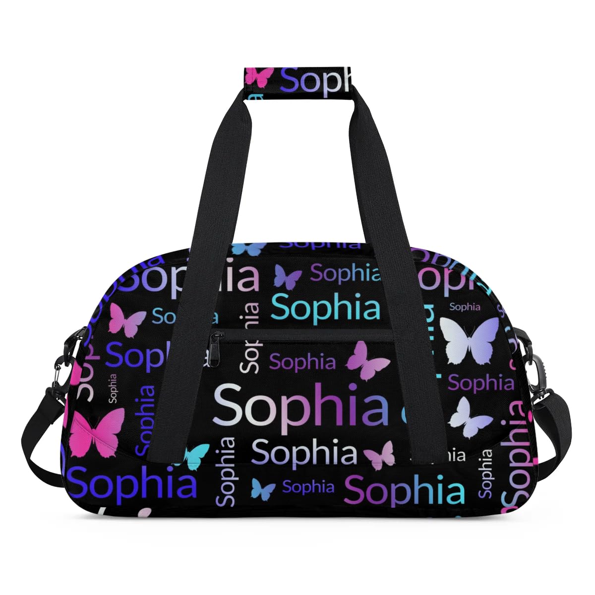 TropicalLife Custom Butterfly Sport Gym Bag Personalized Dance Bag Customized Duffle Bag Travel Duffle Bag for Women Purple Pink Green Butterfly