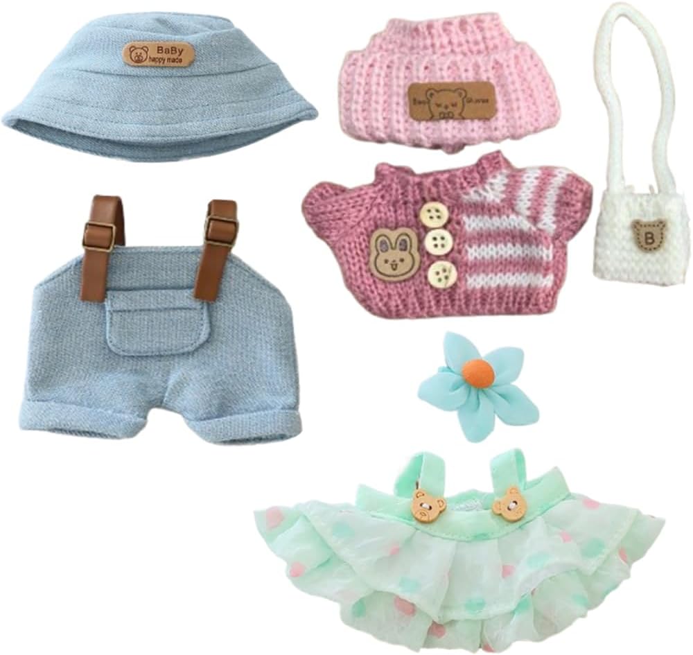 (3 Pack) Clothes for Labubu Doll,Clothes for Dolls Accessories,Three Outfit Set Suitable for Labubu 15&17cm ,Adorable Dress-Up Accessories for Labubu Doll (Pink+Blue+Green)