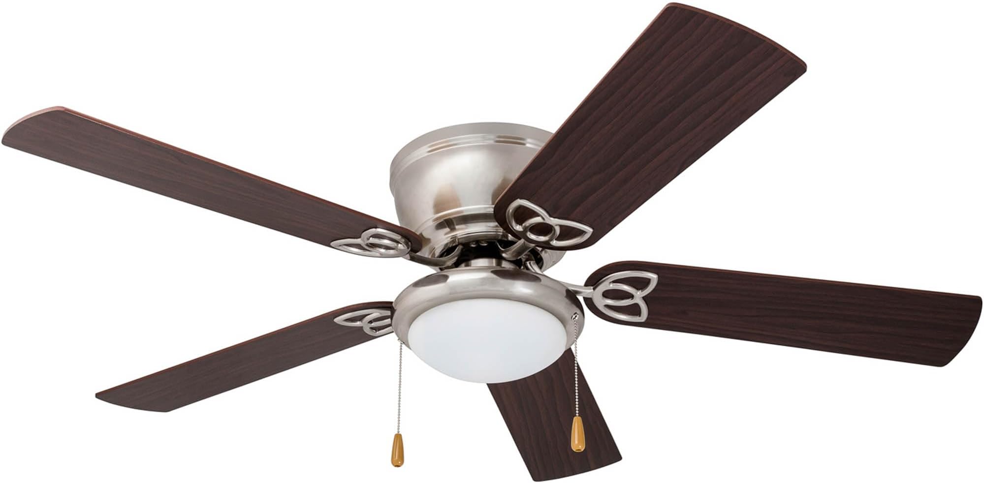 Prominence Home Benton Traditional 52 Inch Ceiling Fan with Light, LED Flush Mount Ceiling Fan, Indoor Fan with 5 Blades, Brown Walnut and Brown Maple Blade Finish Options, Brushed Nickel (51428-01)