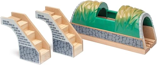 Miniatura 5 de maxim enterprise, inc. Túnel de tren de madera con escaleras, accesorios de pista de tren de madera, túnel de juego colorido para entusiastas del