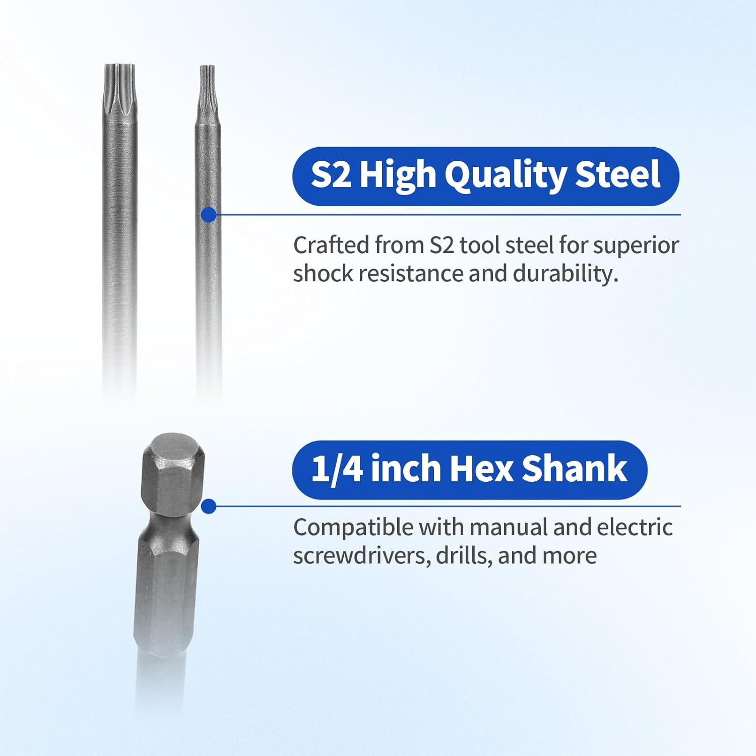 11pcs Security Torx Screwdriver Bit Sets, 1/4 Inch Hex Shank S2 Steel Magnetic security torx bit set, 4in long torx bit set T6 T7 T8 T9 T10 T15 T20 T25 T27 T30 T40