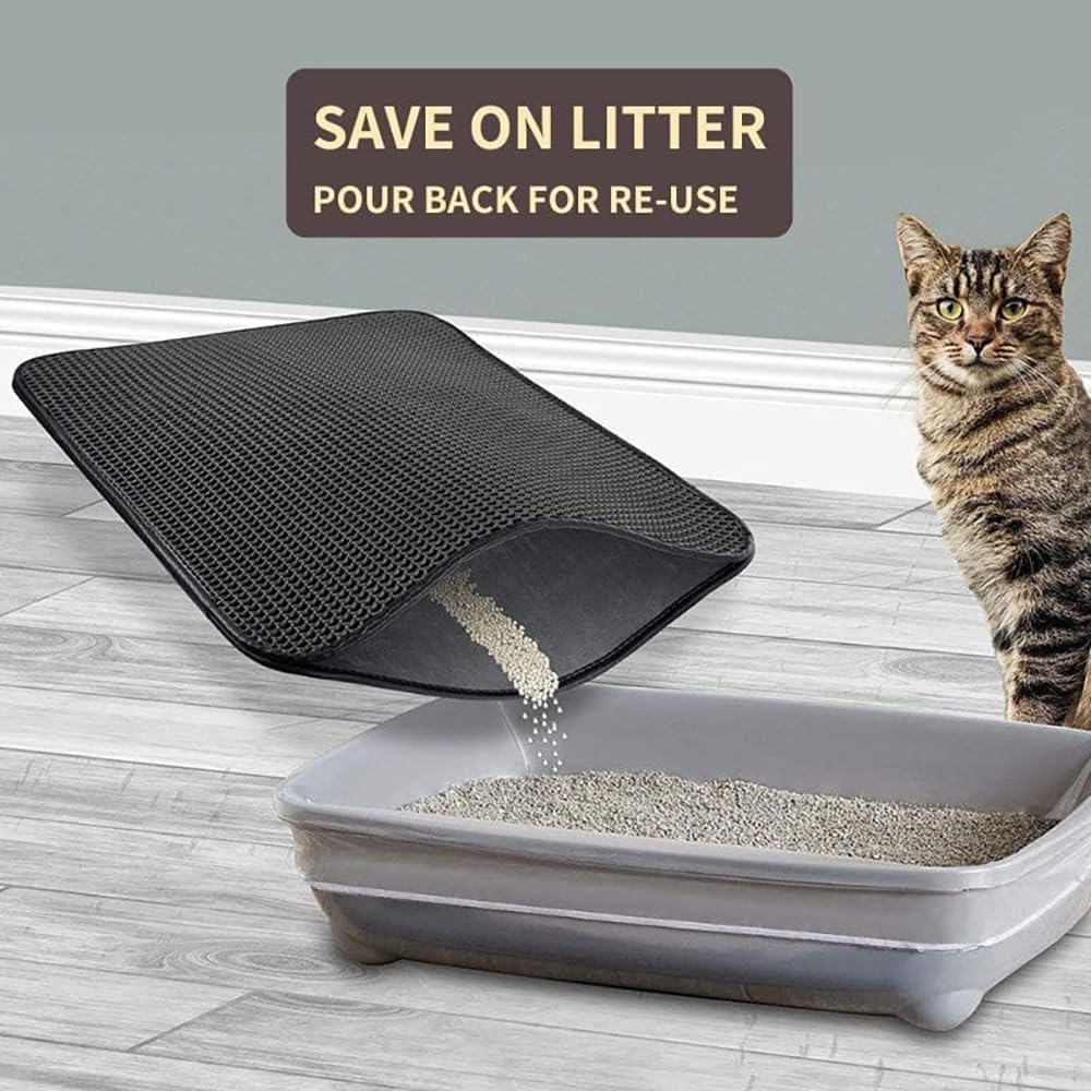 Leo's Paw Waterproof Cat Litter Mat, Unique Double-Layer Honeycomb Trapping Mat, Prevents Spreading, Dump Back For Re-use, Odor-resistant, Urine Proof, Non-slip Bottom, BPA-free (L (22 x 28"), Grey)