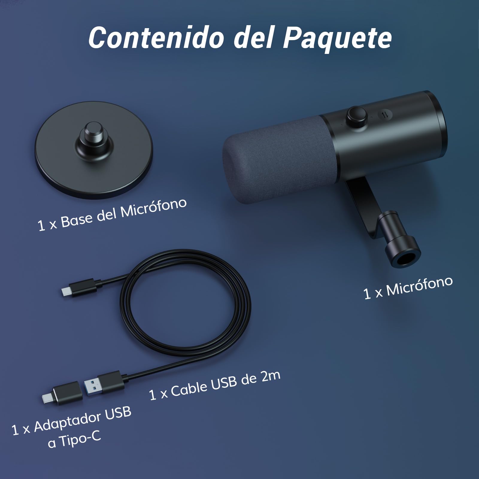 TONOR USB/XLR Microfono Dinámico para Juegos, PC Micrófono Cardioide de Estudio con Soporte de Escritorio para Podcasting, Streaming, Conector para Auriculares de 3,5 mm y Botón de Silencio, TD510 AIR