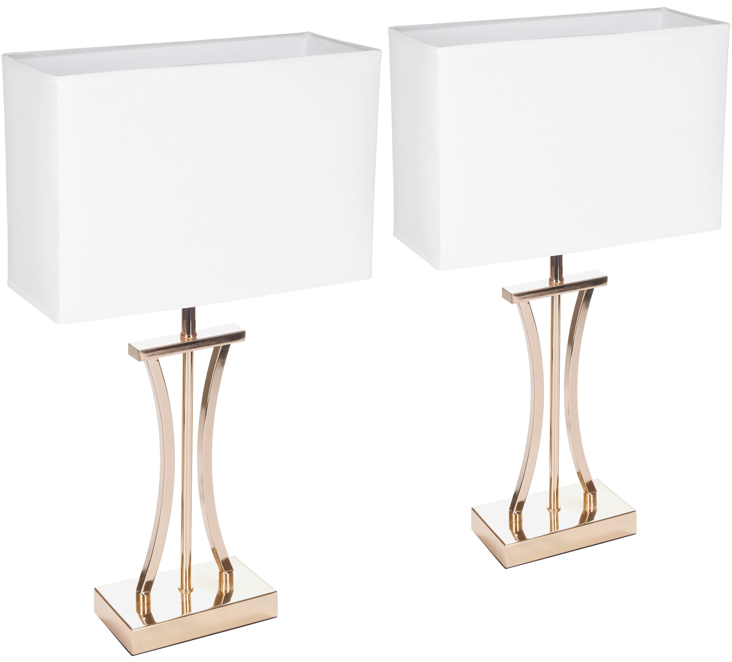 Brubaker Set di 2 Lampade da Tavolo o da Comodino Golden Column - Lampada da Tavolo in Metallo Vintage - Altezza 50 cm, Oro Bianco