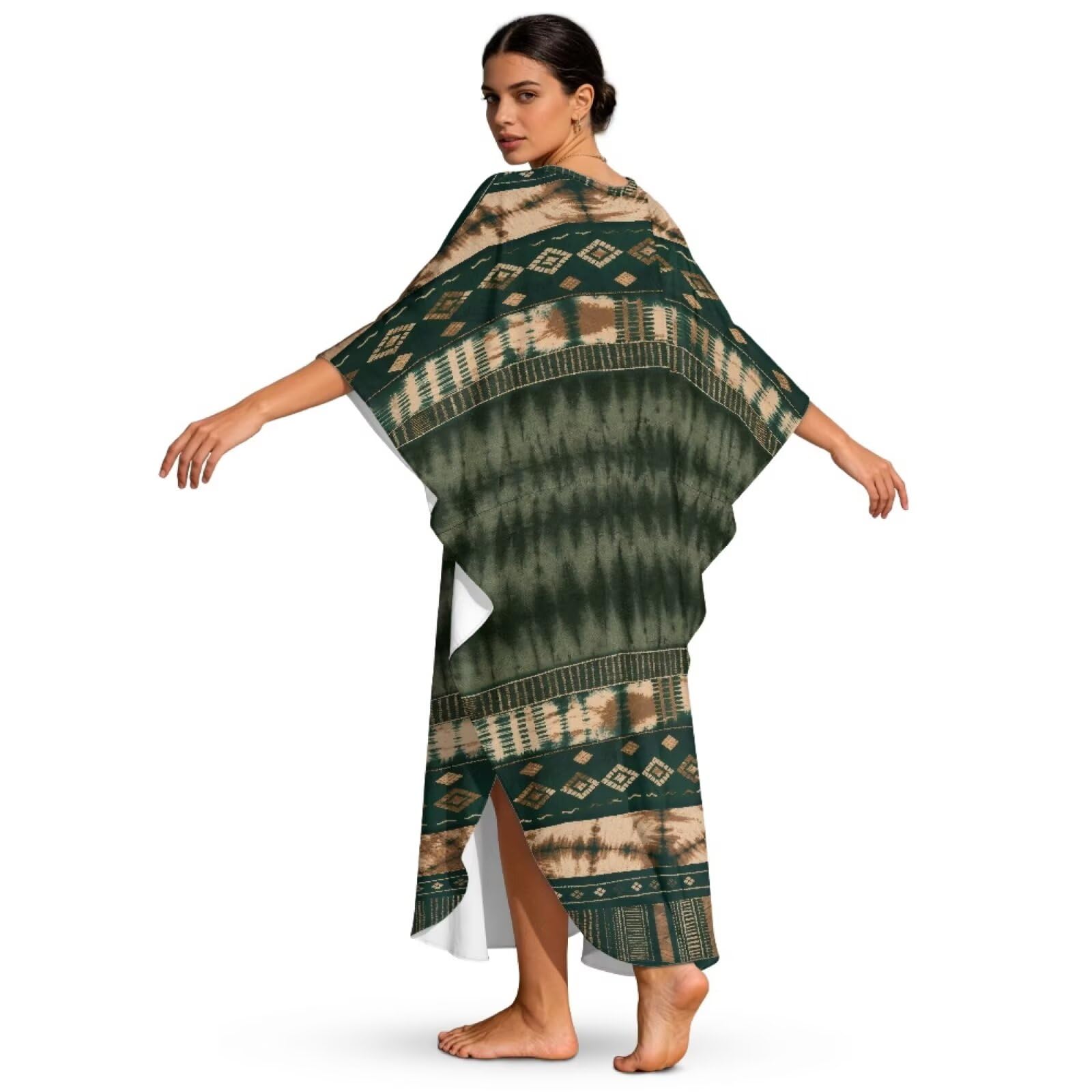 Poceacles Damska sukienka kaftanowa tie-dye wzór plus size sukienka boho z rękawami nietoperzowymi zwiewna kaftan okrycie plażowe