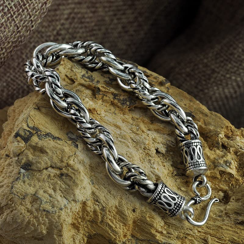 Pulsera De Cadena Trenzada De Plata De Ley S925 Para Hombre, Pulsera De Eslabones De Plata Tailandesa De Moda Gótica, Para Regalos De Novio