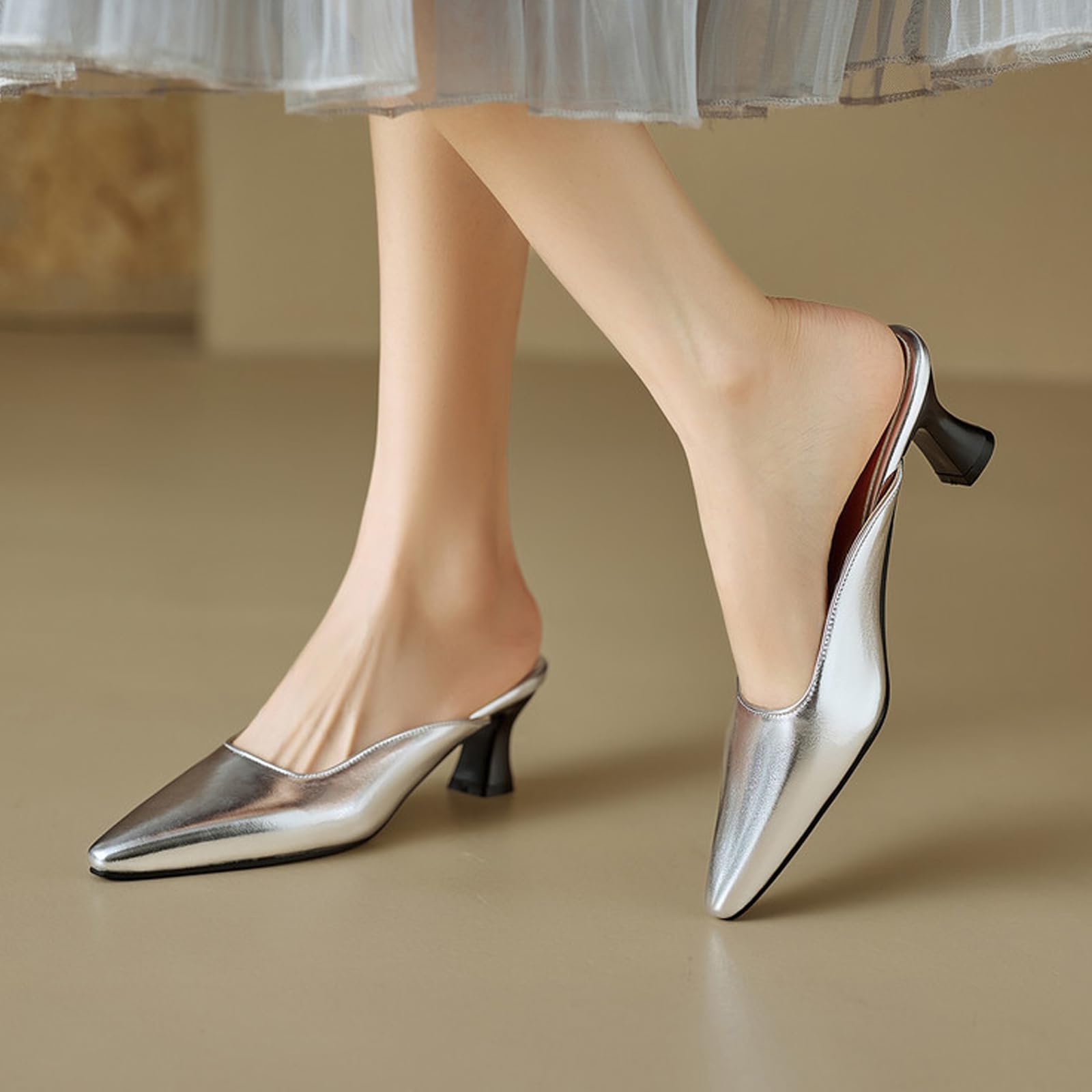 Sabot Punta Chiusa Donna Punta Stretta Tacco Alto 6cm Sandali | Tacco Grosso Per Equilibrio, Ampia Punta Chiusa, Profilo Tallone Scoperto Elegante, Stile Europeo Chic