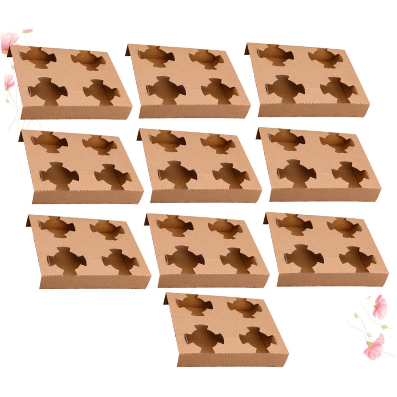 10Pcs Disposable Cup Holder for Takeout Kraft Paperboard Drink Carrier with Four Slots for Coffee Milk Tea and Beverages Portable Paper Tray for Easy Carrying