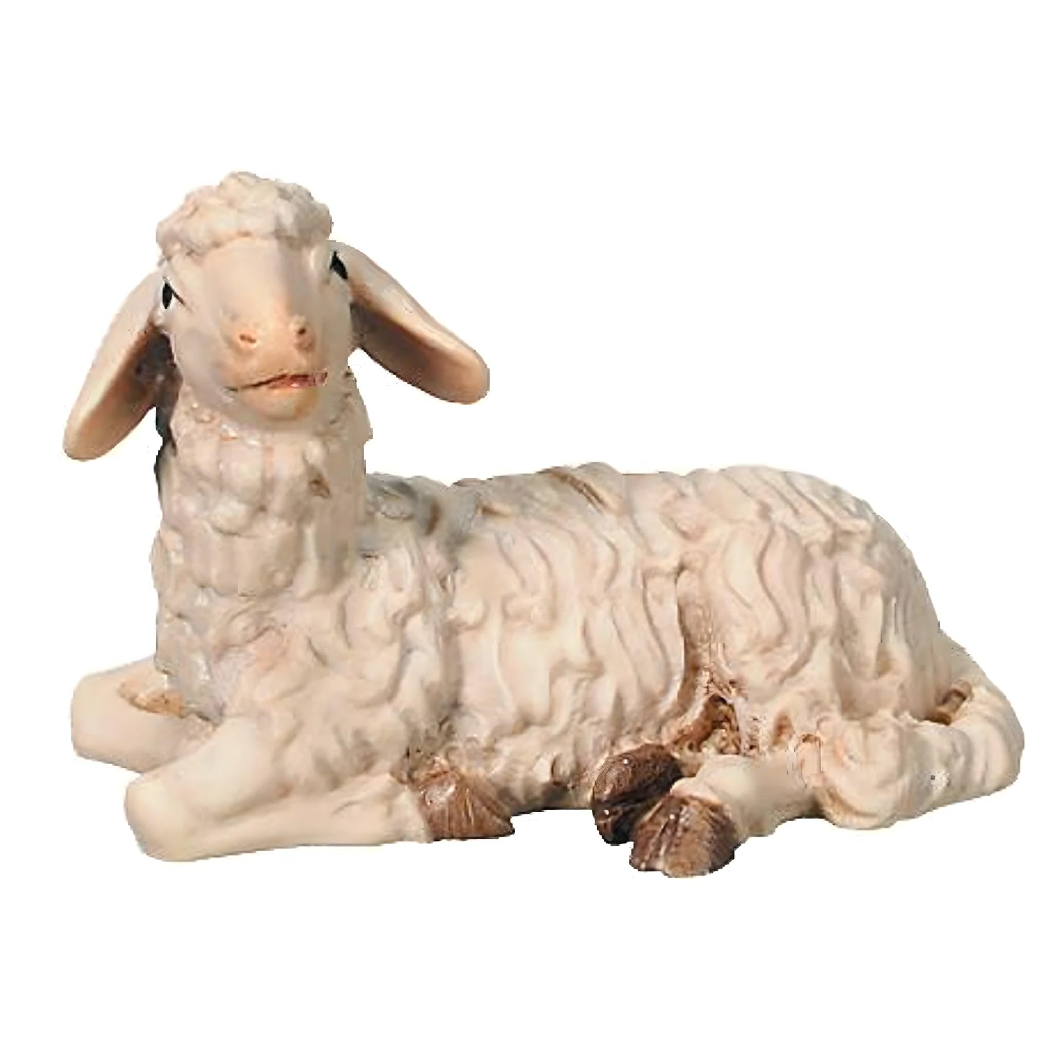 Sheep figurine, lying with head turned, natural maple wood - Dolfi