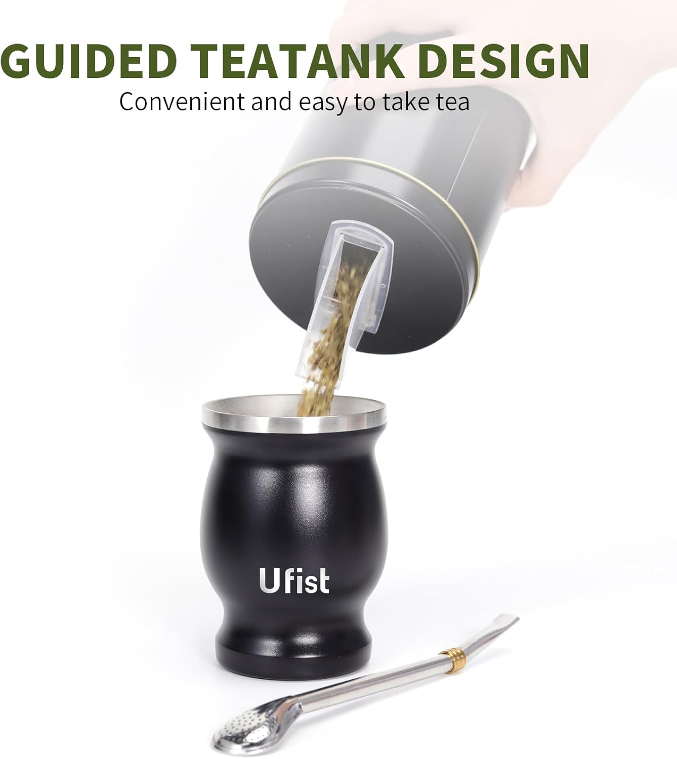 Yerba Mate Cup Set, 5-Piece Traditional Gourd Kit with Tea Container, 2 Bombillas, Cleaning Brush (Black) - Image 4