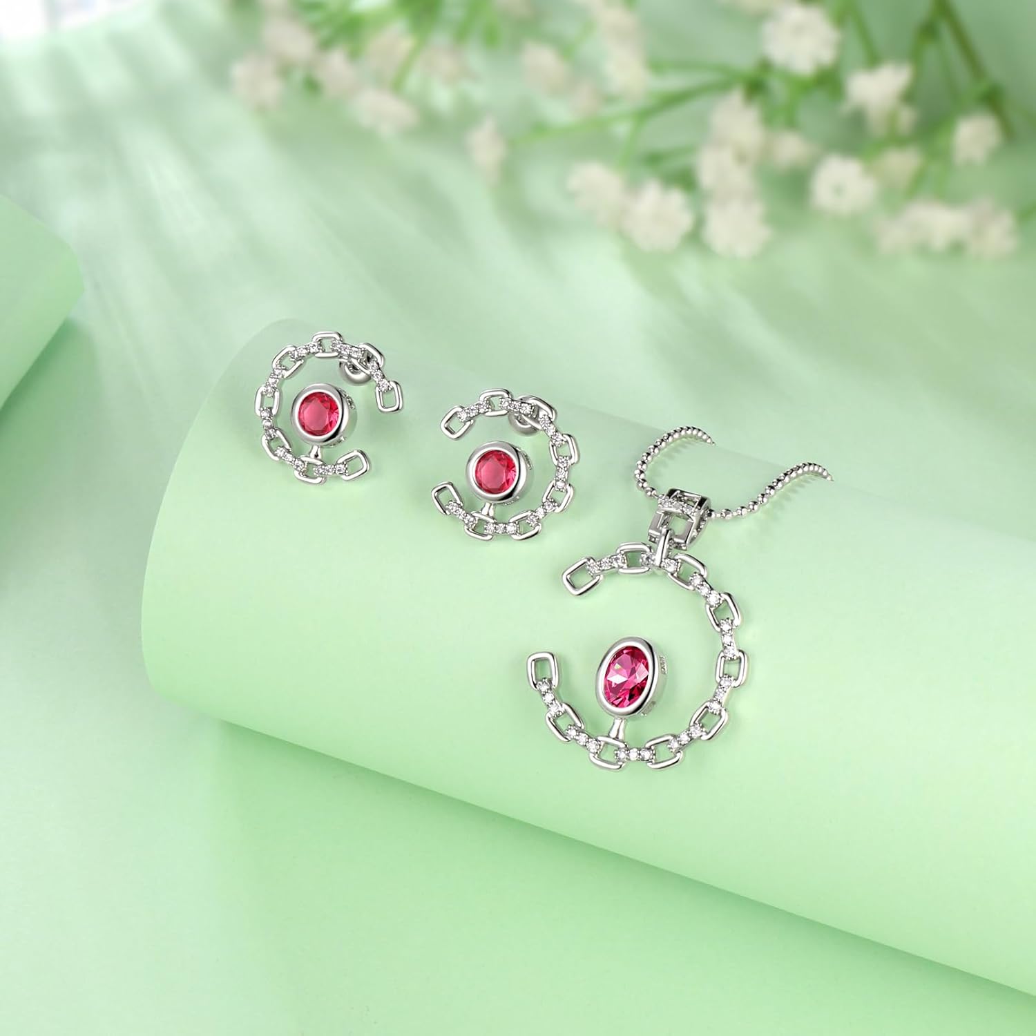 Elegant C-Shaped Crystal Necklaces/Stud Earrings Set with Birthstone Jewelry Set Silver Plated Fashion Jewelry for Women CS0003