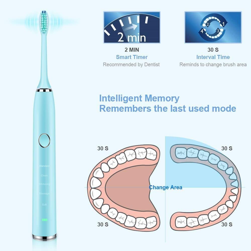 Cepillos de dientes acústico ultrasónico cepillo de dientes eléctrico USB recargable con 2 piezas de repuesto DuPont Jefes Tiempo cepillo impermeable (Color : Black toothbrush)