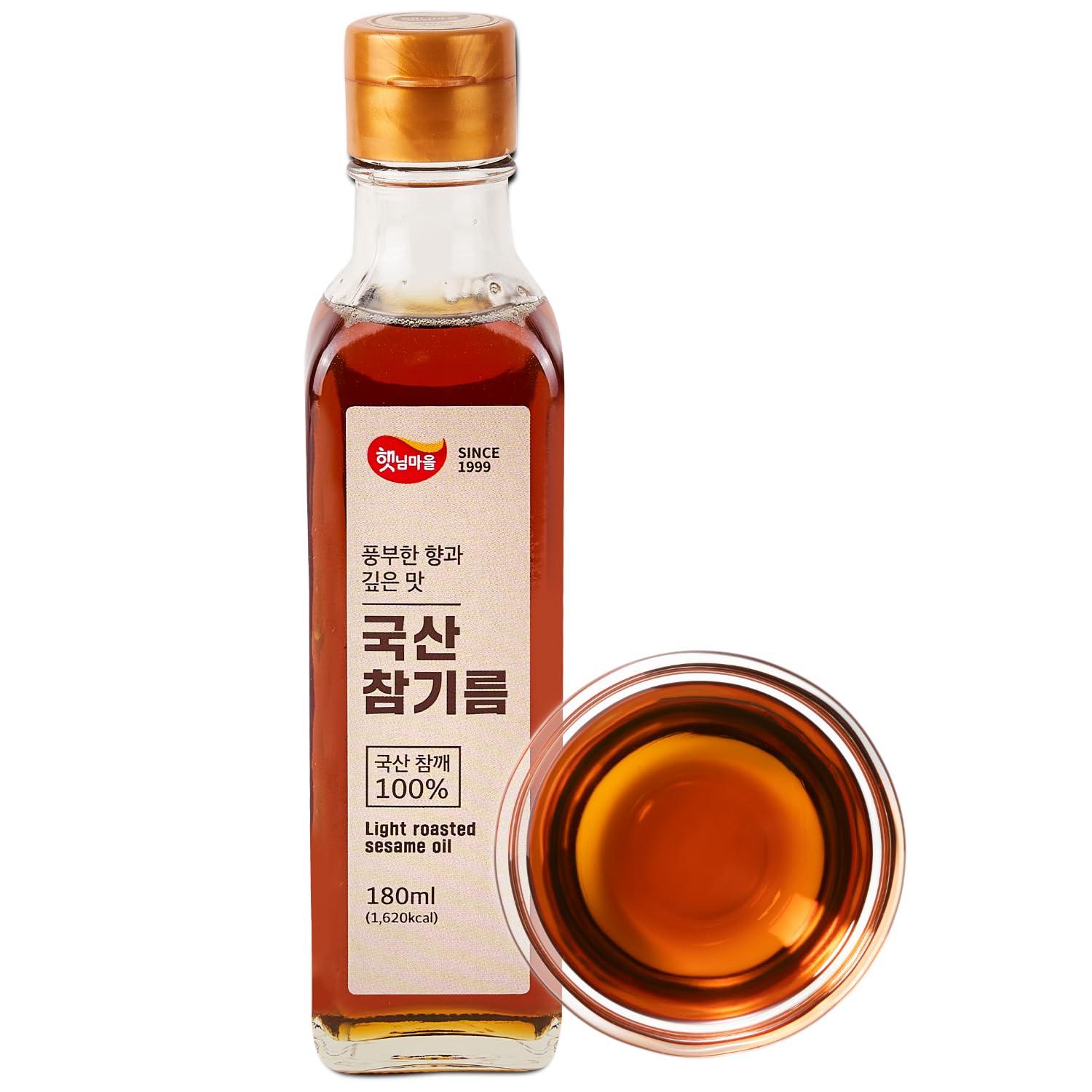 Korean Food Haetnim Maeul 100% Korean Sesame Oil – Premium Korean Sesame Seed Oil, 180 ml (6.09 fl oz) Glass Bottle