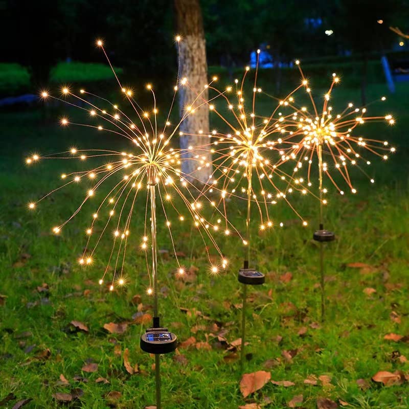 4 Luces solares de Fuegos Artificiales, Luces solares de jardín, 120 LED al Aire Libre, Resistente al Agua, Luces de Camino, luz Decorativa Solar, Canal, luz Decorativa para jardín, luz Blanca cálida