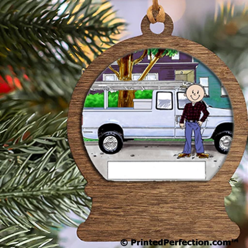 PrintedPerfection.com Personalized Pick Up Truck, Blue - Male Wooden Snow Globe Shaped Christmas Ornament