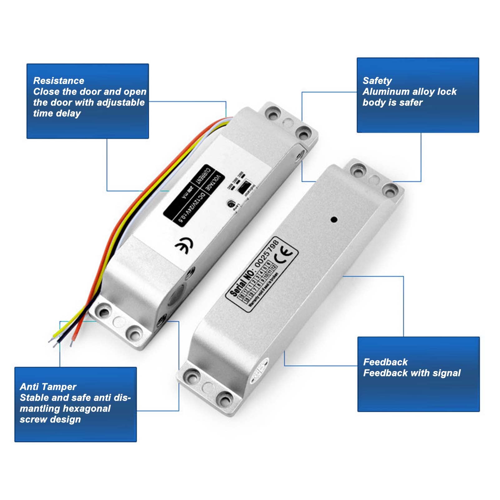 Bloqueo de perno de caída eléctrica de 12 V a 24 V Lock de puerta electrónica de aleación de aluminio para el de control de acceso puertas de fuego de metal de madera seguros