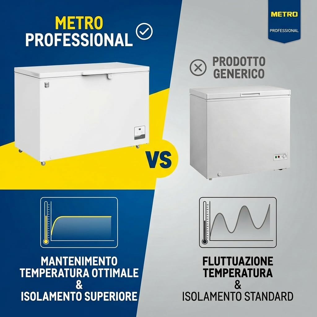 METRO Professional Congelatore a Pozzetto GHF2400, Acciaio/Alluminio, 136.5 x 73.5 x 83.5 cm, 130 W, 1 cestello, Illuminazione a LED, Con serratura, Bianco (400 L)