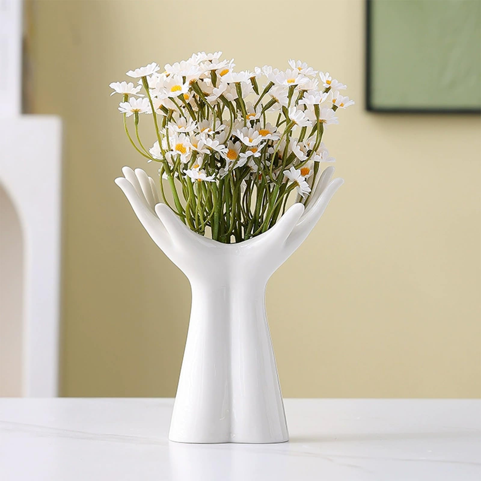 Jarrón de mano de cerámica – Florero de tamaño mediano para estantes, mesas y repisas – Elegante escultura de mano para entrada, sala de estar y decoración de estanterías