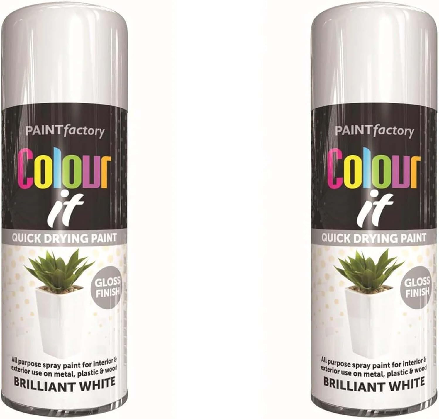 Colour It Brilliant White Quick Drying Paint, Multi-Surface, Gloss Finish, Smooth Coverage, Durable, Rust-Resistant, Long-Lasting, Ideal for Doors, Gates, Railings & Furniture, 400ml (Pack of 2)
