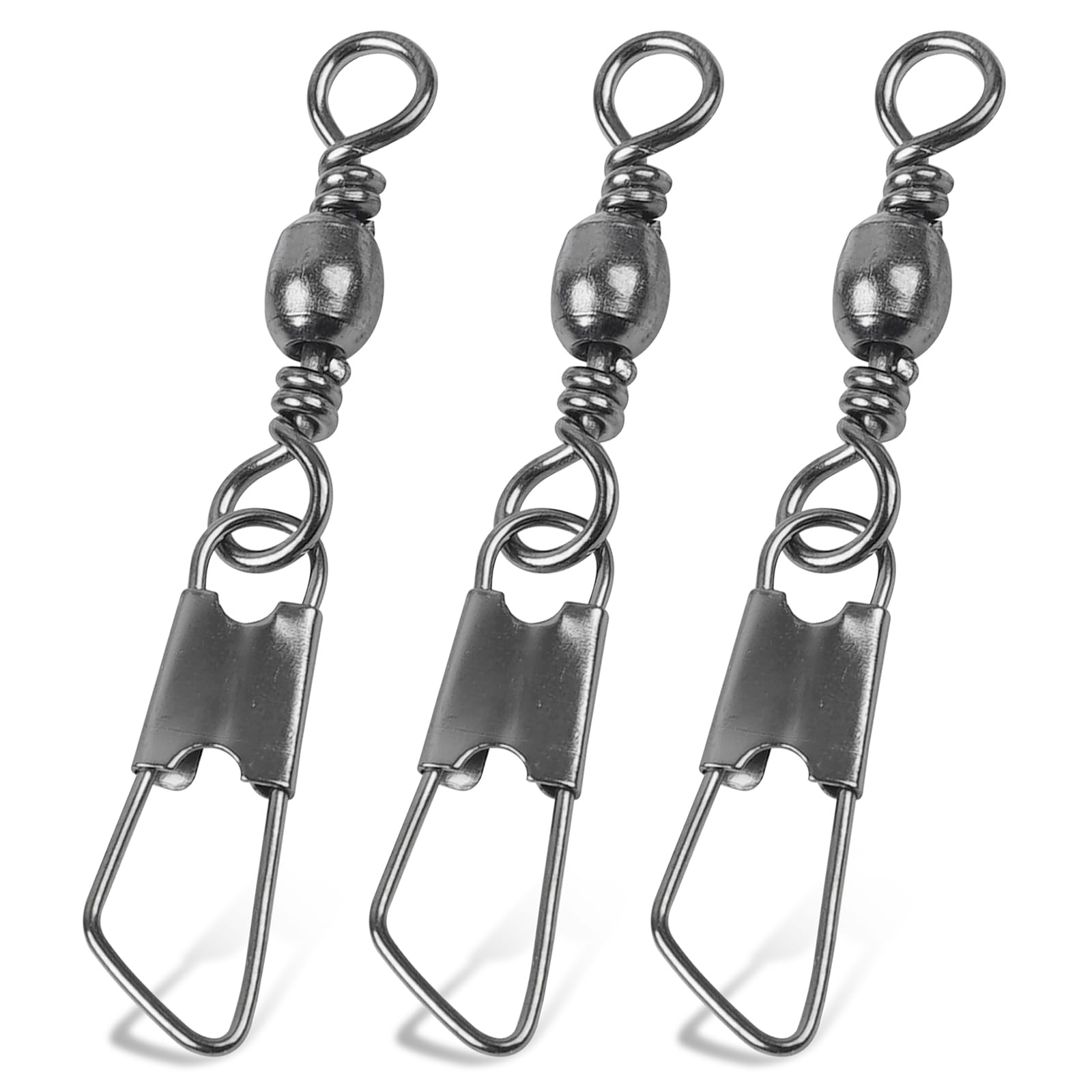 JSHANMEI Barrel Fishing Swivels with Safety Snaps-100pcs Brass Copper Fishing Bareel Swivel Snaps Fishing Lure Hook Line Connectors Solid Ring Fishing Accessories Tackle (12#-100PCS, BLACK) — image 1