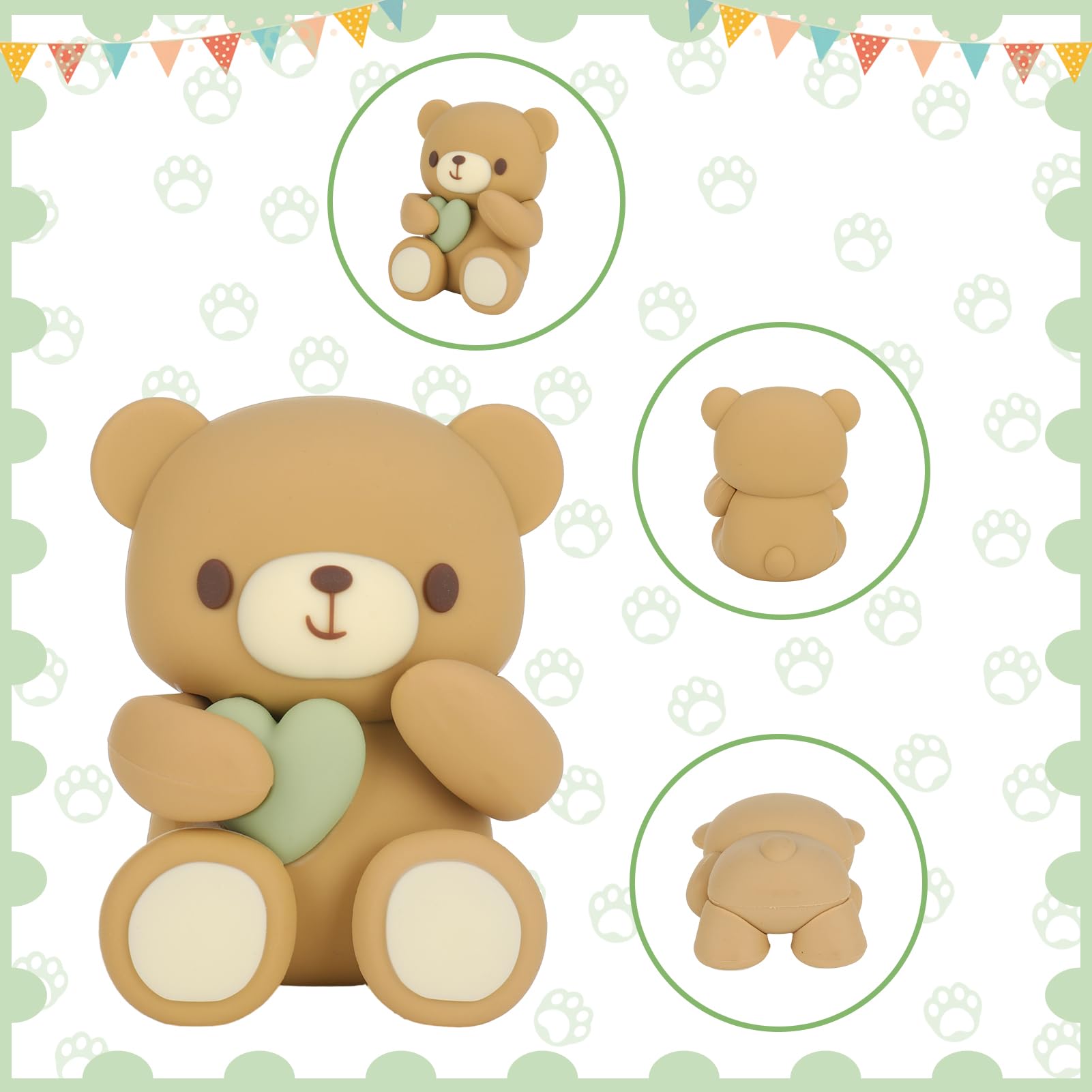 Libfrnt 29 Pcs Ball Cake Toppers Bear Cake Decorations with Cute Bear Blue BABY Letter Blue Gold White Foam Balloon for Baby Shower Girl Boy (Green)