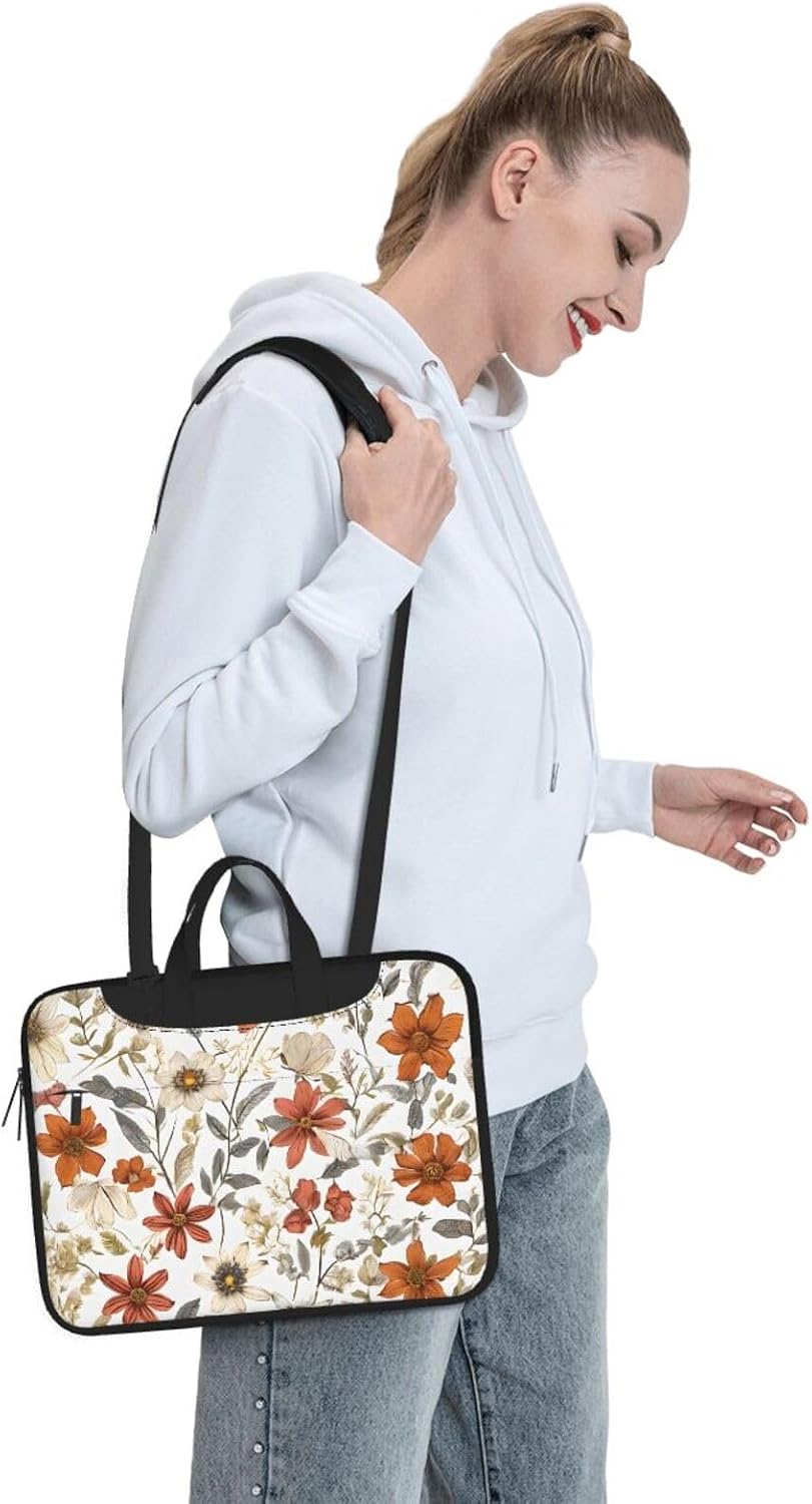 (Retro flower) Slim Laptop Bag with Shoulder Strap Portable Laptop Sleeve Briefcase for Travel Business image 3