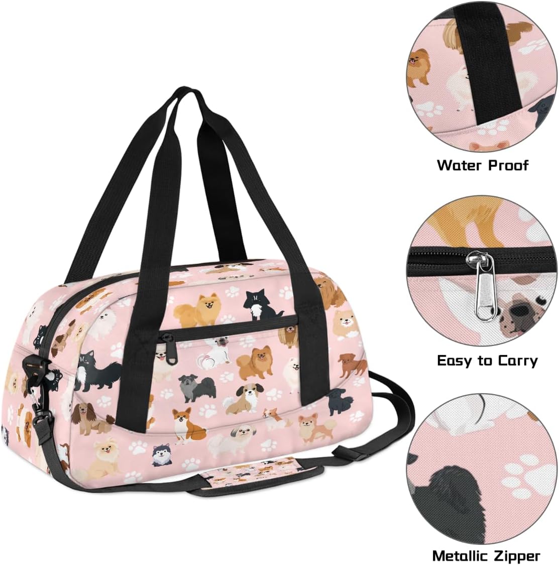 Pink Cute Paw Print Gym Bag for Women & Men - Small Travel Duffel Bag for Sports, Getaway, Overnight, Lightweight Weekender Bags, Workout, Dance Bag for Boys & Girls, Kids & Teens - Image 6